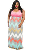 Sexy Plus Size Pink Top Multicolor Zigzag Maxi Dress